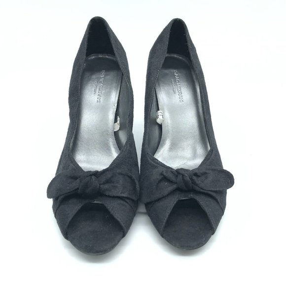 Isaac Mizrahi for Target Gabi Heels Peep Toe Bow Faux Suede Slip On Black Size 9 - Picture 2 of 7
